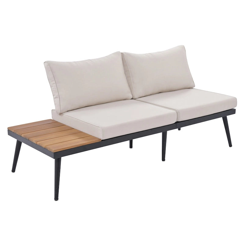 Ensemble de canapé modulaire d'extérieur 6 pièces en fer forgé avec tables basses gigognes et étagère de rangement latérale