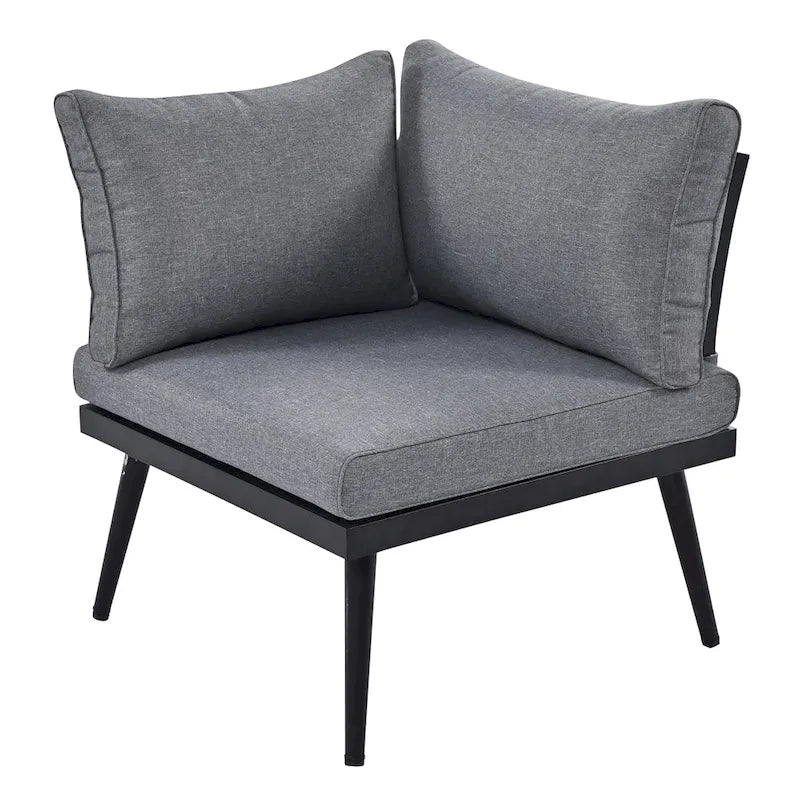 Ensemble de canapé modulaire d'extérieur 6 pièces en fer forgé avec tables basses gigognes et étagère de rangement latérale