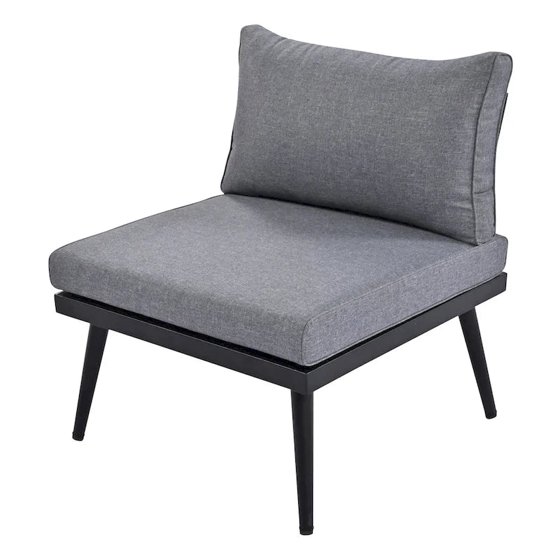 Ensemble de canapé modulaire d'extérieur 6 pièces en fer forgé avec tables basses gigognes et étagère de rangement latérale