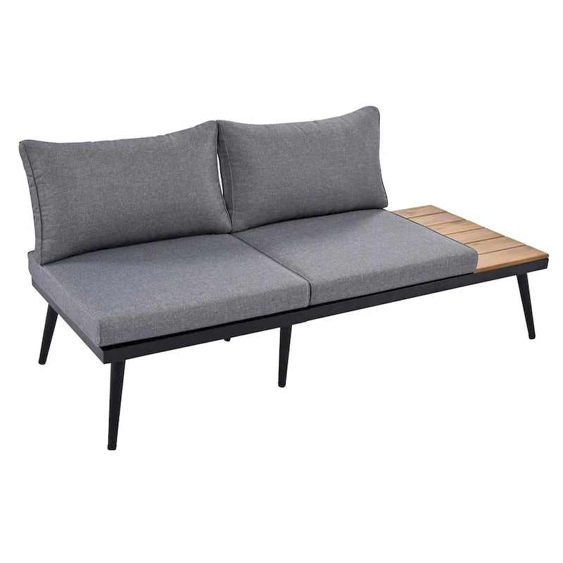Ensemble de canapé modulaire d'extérieur 6 pièces en fer forgé avec tables basses gigognes et étagère de rangement latérale