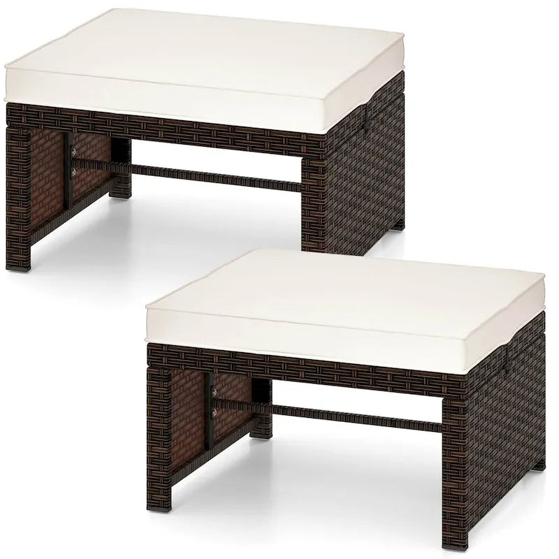 Costway 2 PCS Patio PE Rattan Ottomans with Soft Zippered Cushions for - See Details