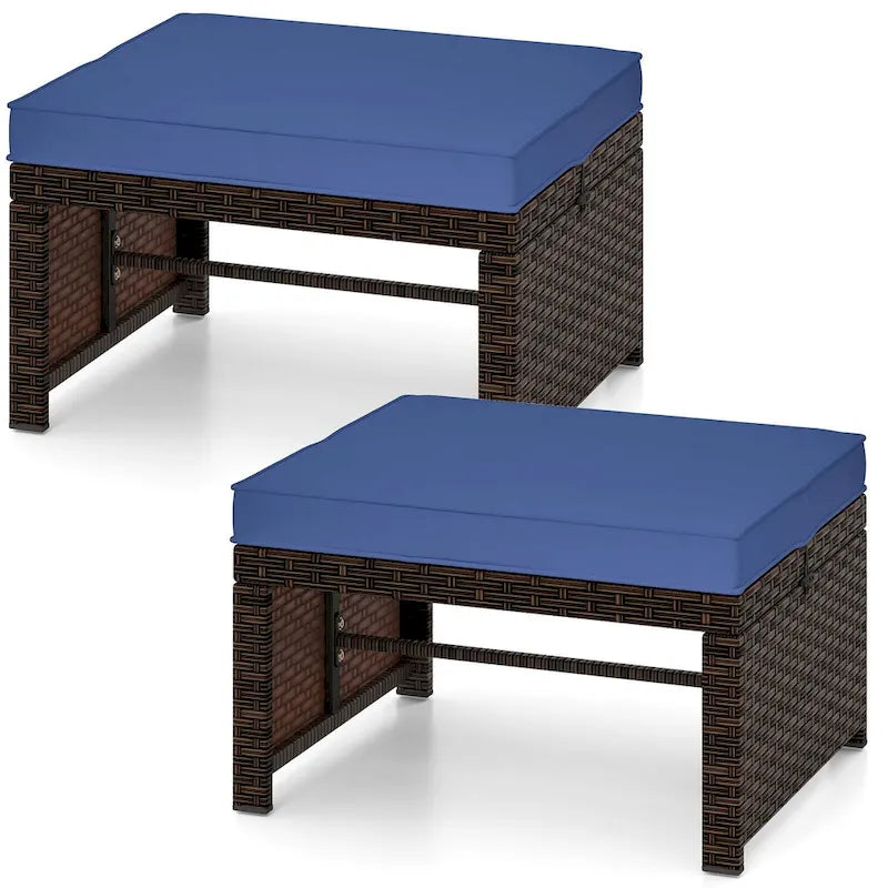 Costway 2 poufs de patio en rotin PE avec coussins doux à fermeture éclair - Voir les détails