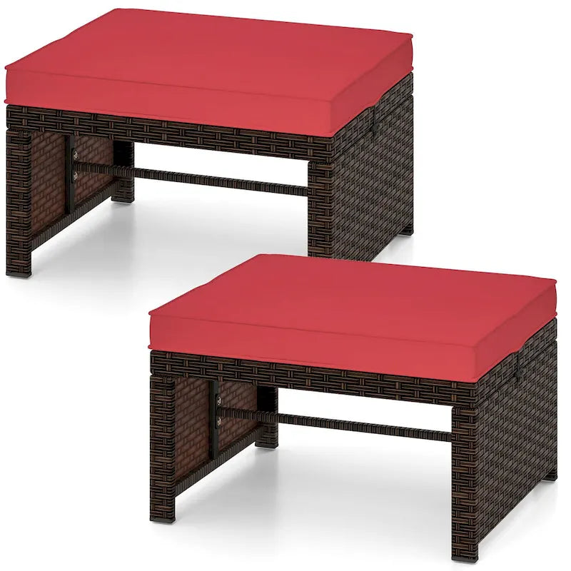 Costway 2 poufs de patio en rotin PE avec coussins doux à fermeture éclair - Voir les détails
