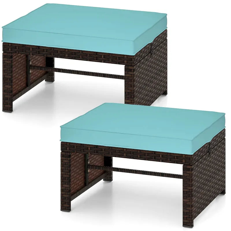 Costway 2 poufs de patio en rotin PE avec coussins doux à fermeture éclair - Voir les détails