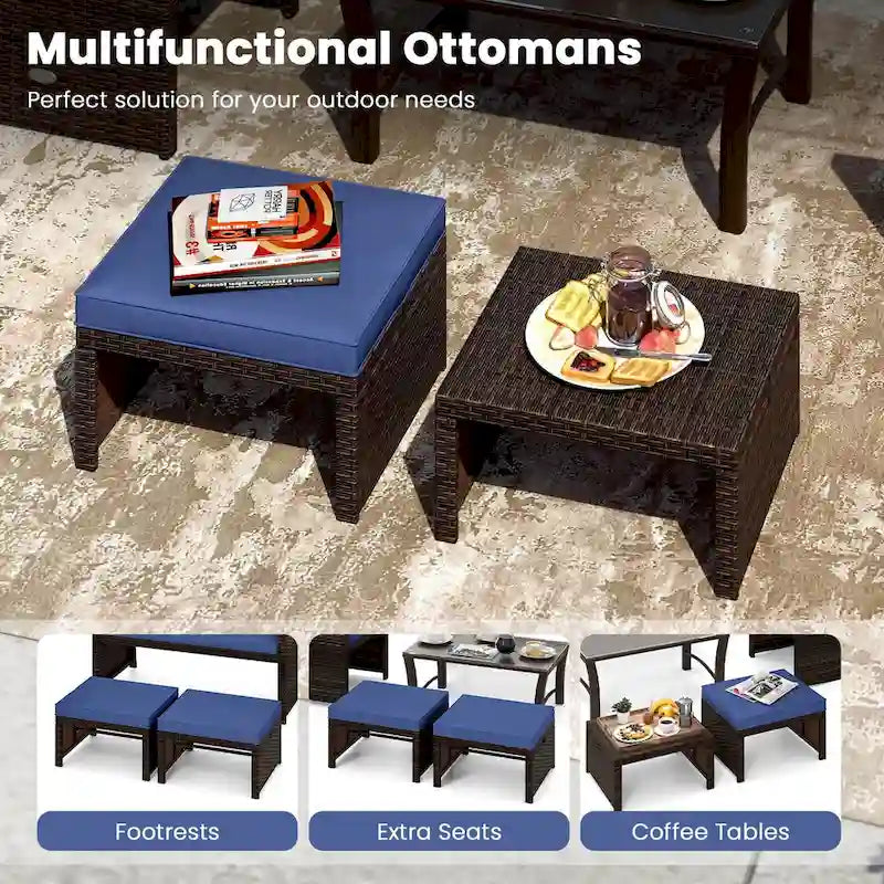 Costway 2 poufs de patio en rotin PE avec coussins doux à fermeture éclair - Voir les détails