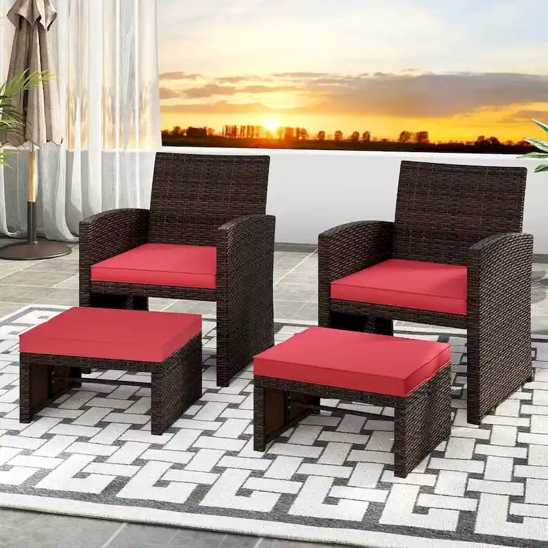 Costway 2 poufs de patio en rotin PE avec coussins doux à fermeture éclair - Voir les détails
