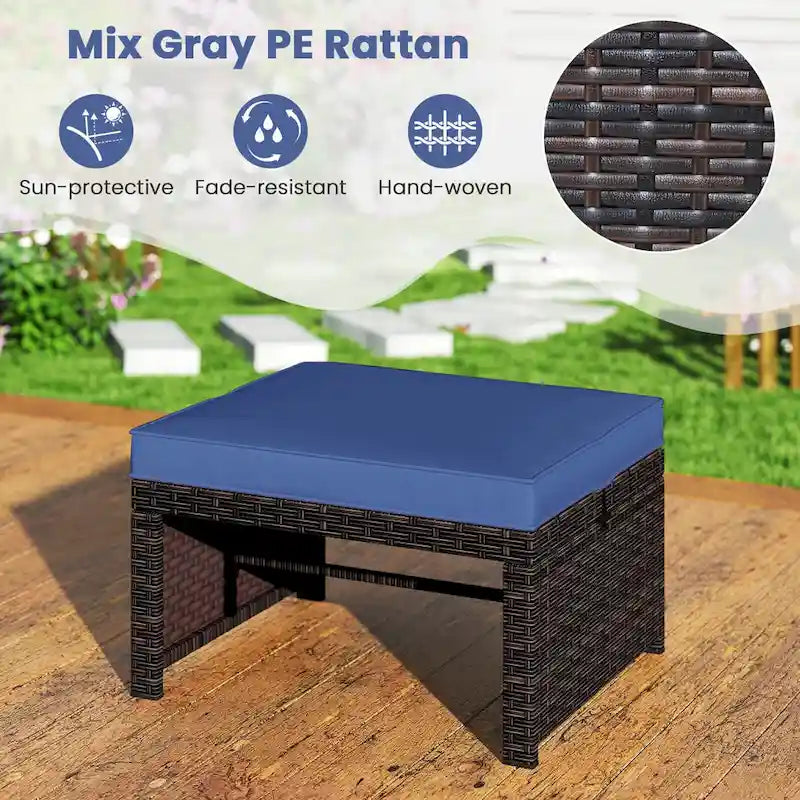 Costway 2 poufs de patio en rotin PE avec coussins doux à fermeture éclair - Voir les détails