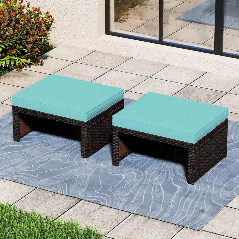 Costway 2 poufs de patio en rotin PE avec coussins doux à fermeture éclair - Voir les détails