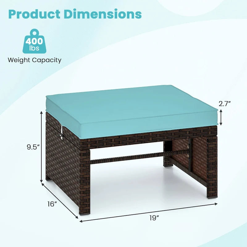 Costway 2 poufs de patio en rotin PE avec coussins doux à fermeture éclair - Voir les détails