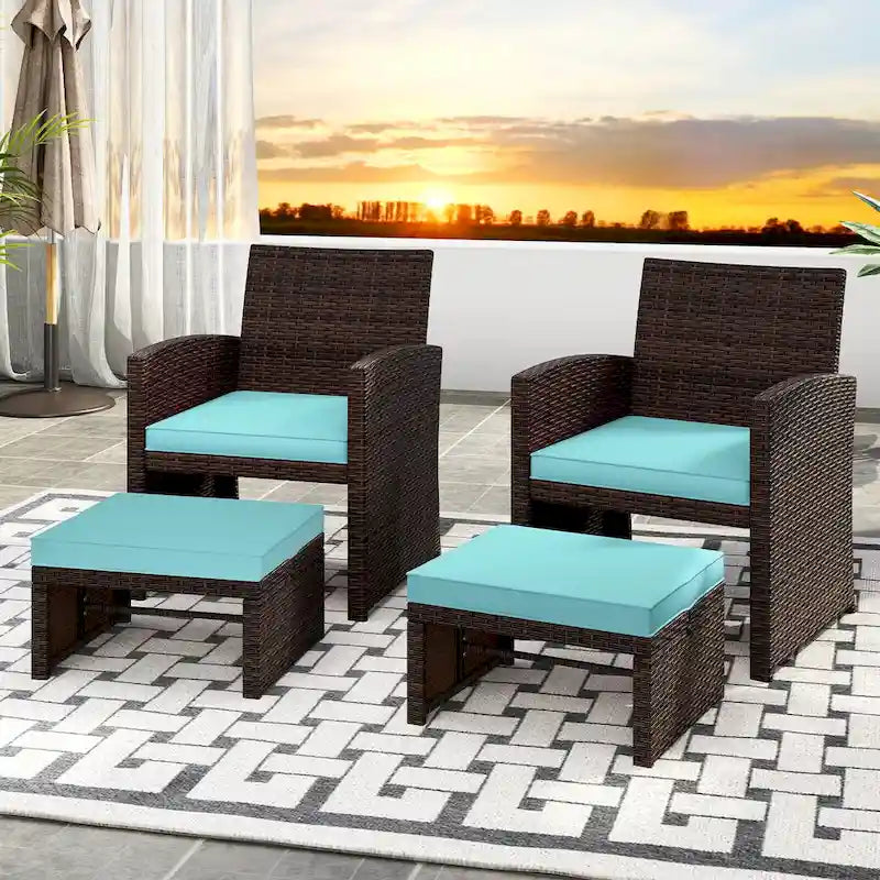Costway 2 poufs de patio en rotin PE avec coussins doux à fermeture éclair - Voir les détails