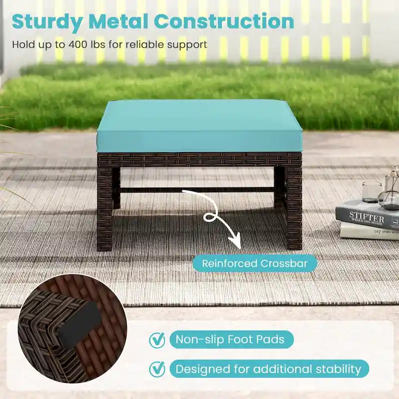 Costway 2 poufs de patio en rotin PE avec coussins doux à fermeture éclair - Voir les détails