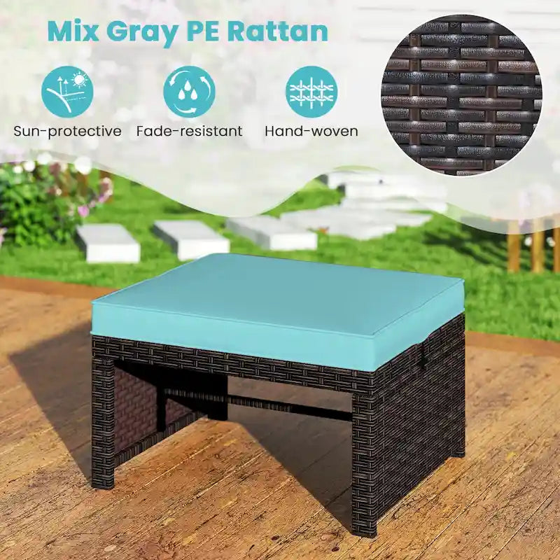Costway 2 poufs de patio en rotin PE avec coussins doux à fermeture éclair - Voir les détails
