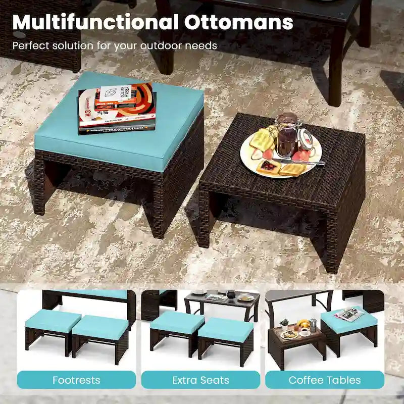 Costway 2 poufs de patio en rotin PE avec coussins doux à fermeture éclair - Voir les détails