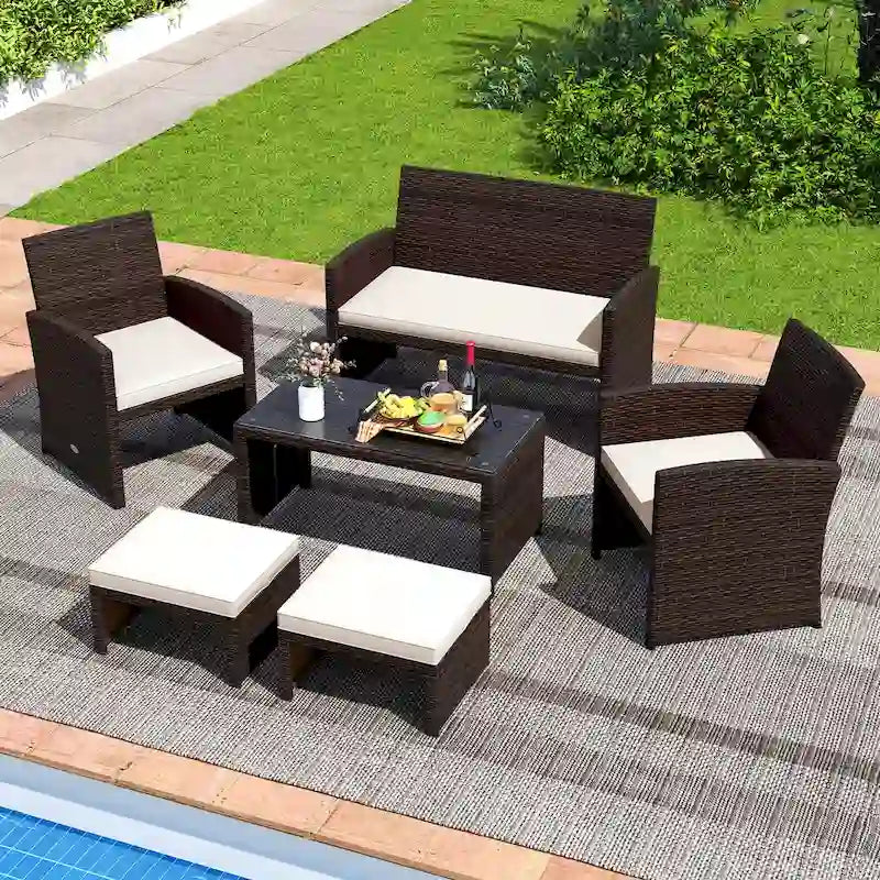 Costway 2 poufs de patio en rotin PE avec coussins doux à fermeture éclair - Voir les détails