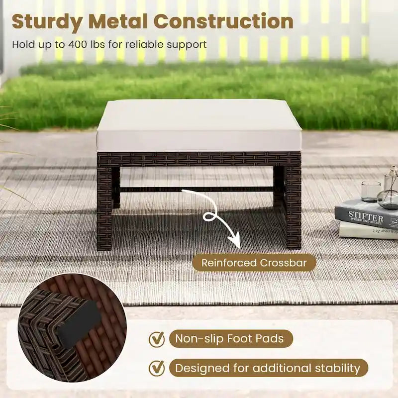 Costway 2 poufs de patio en rotin PE avec coussins doux à fermeture éclair - Voir les détails