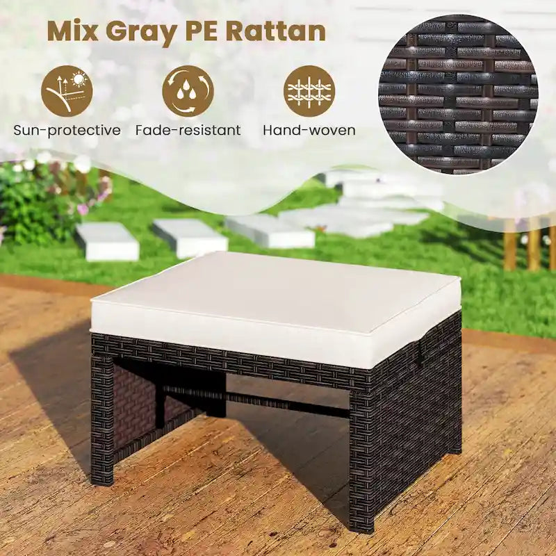 Costway 2 poufs de patio en rotin PE avec coussins doux à fermeture éclair - Voir les détails