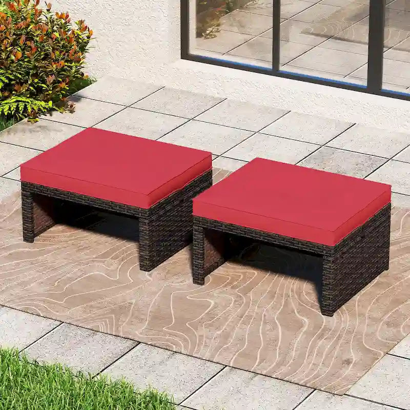 Costway 2 poufs de patio en rotin PE avec coussins doux à fermeture éclair - Voir les détails