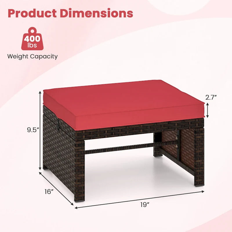 Costway 2 poufs de patio en rotin PE avec coussins doux à fermeture éclair - Voir les détails
