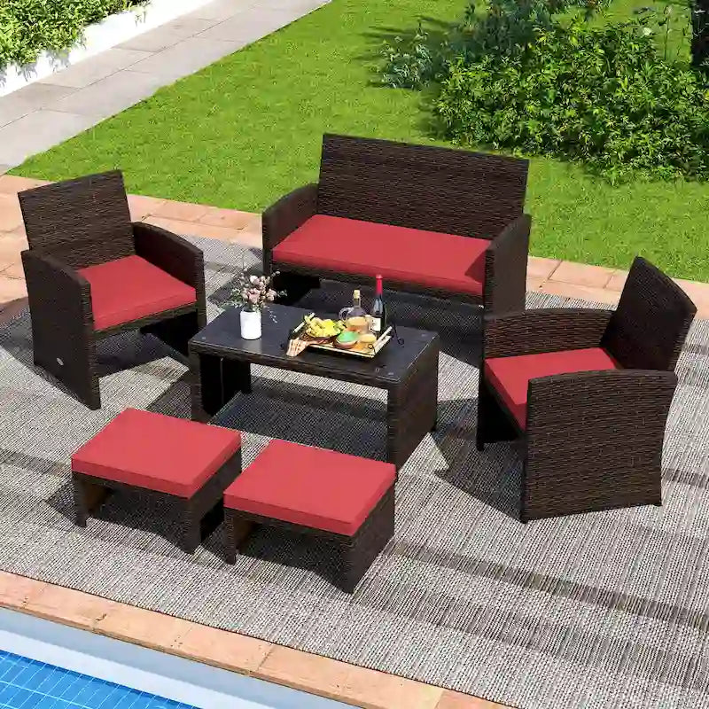 Costway 2 poufs de patio en rotin PE avec coussins doux à fermeture éclair - Voir les détails