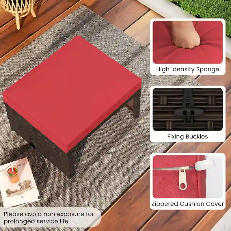 Costway 2 poufs de patio en rotin PE avec coussins doux à fermeture éclair - Voir les détails