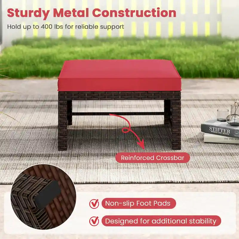 Costway 2 poufs de patio en rotin PE avec coussins doux à fermeture éclair - Voir les détails
