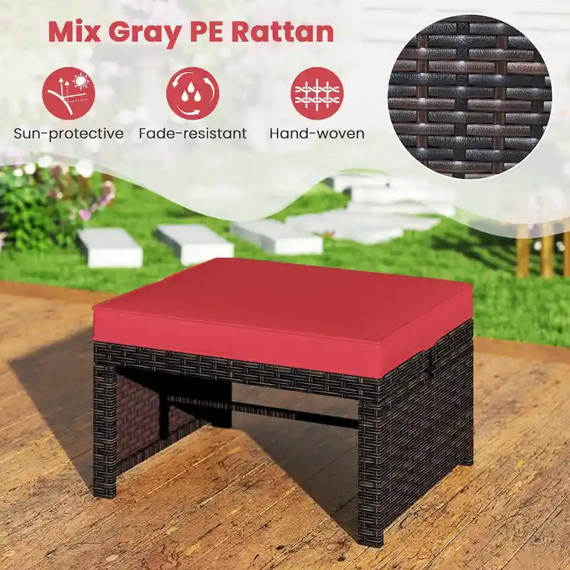 Costway 2 poufs de patio en rotin PE avec coussins doux à fermeture éclair - Voir les détails
