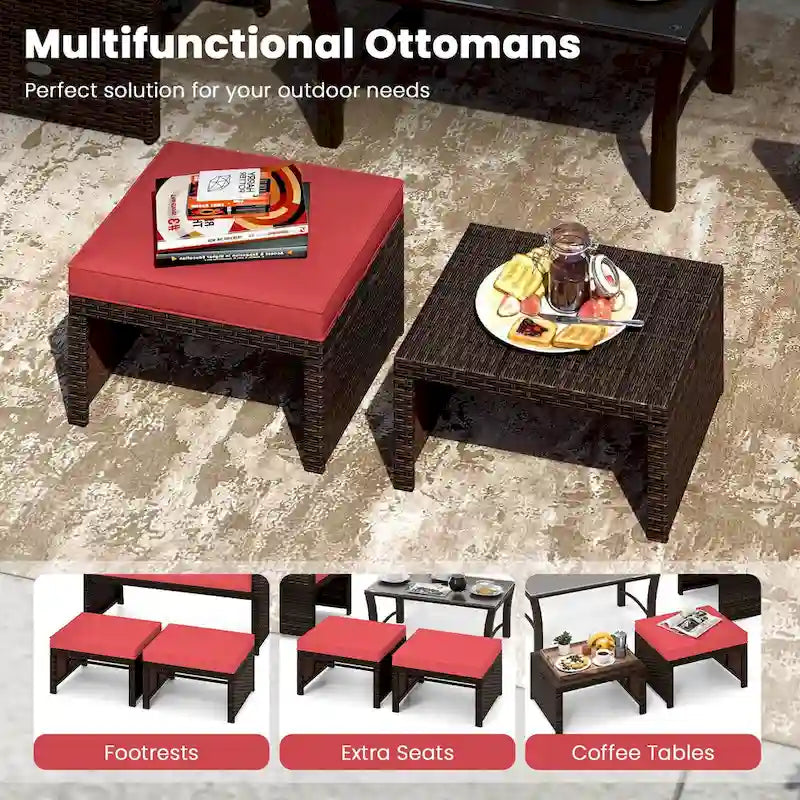 Costway 2 poufs de patio en rotin PE avec coussins doux à fermeture éclair - Voir les détails