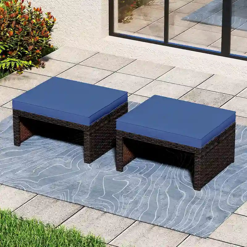 Costway 2 poufs de patio en rotin PE avec coussins doux à fermeture éclair - Voir les détails