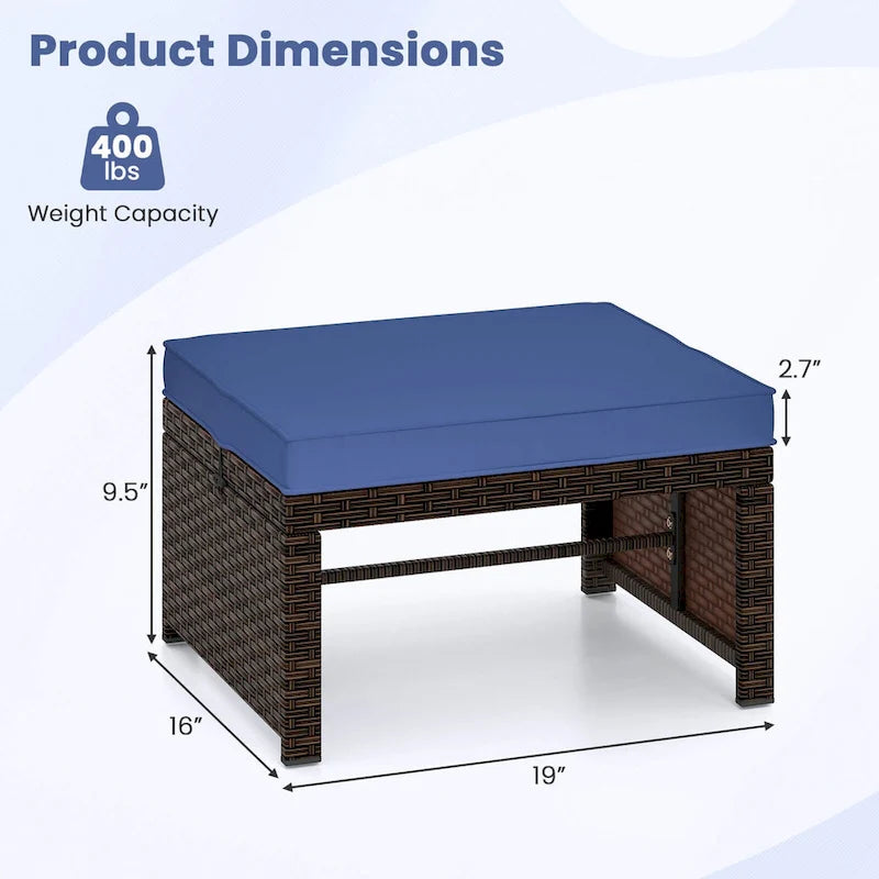 Costway 2 poufs de patio en rotin PE avec coussins doux à fermeture éclair - Voir les détails