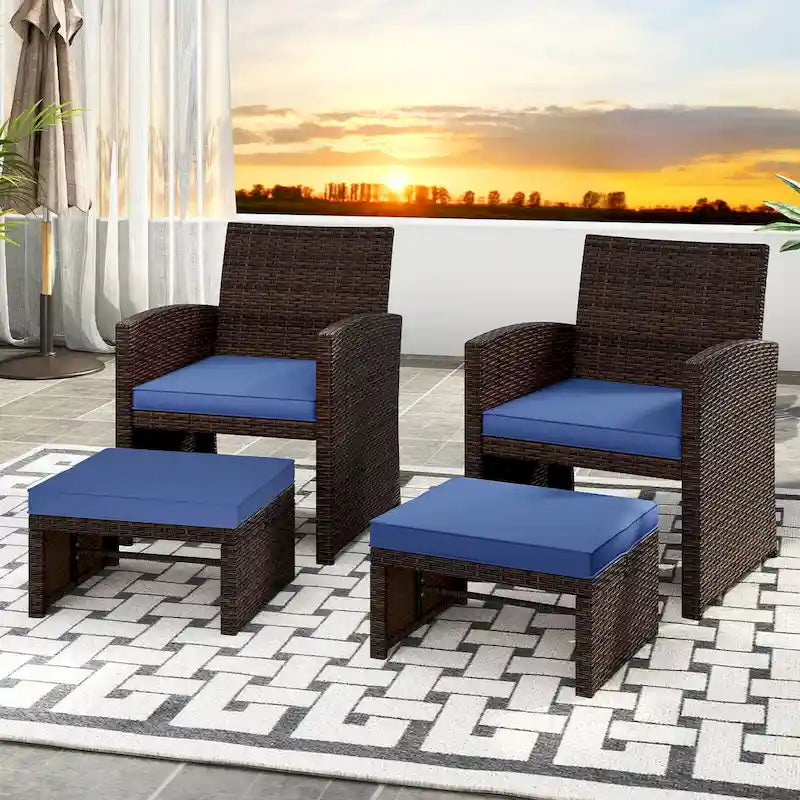 Costway 2 poufs de patio en rotin PE avec coussins doux à fermeture éclair - Voir les détails