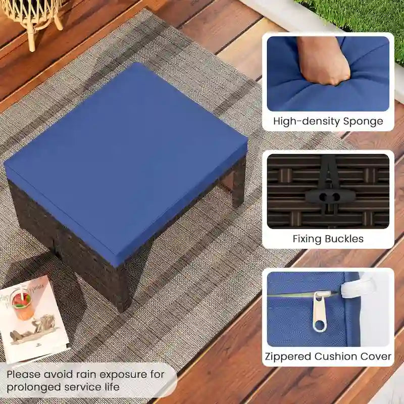 Costway 2 poufs de patio en rotin PE avec coussins doux à fermeture éclair - Voir les détails