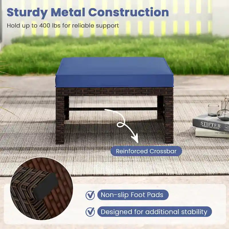Costway 2 poufs de patio en rotin PE avec coussins doux à fermeture éclair - Voir les détails