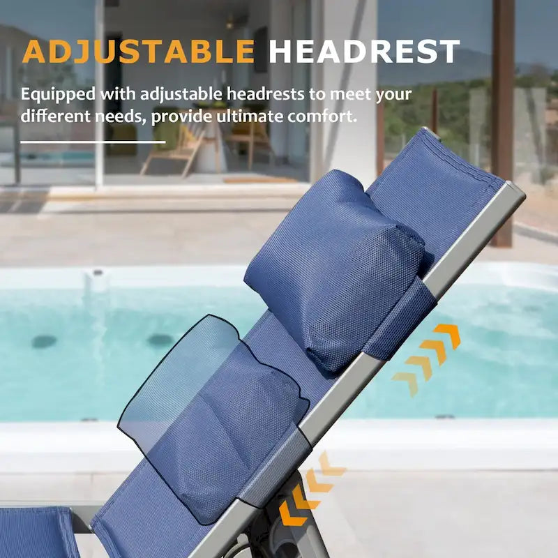 Ensemble de 3 chaises longues d'extérieur, chaises longues de piscine en aluminium avec table d'appoint et roulettes, rembourrées réglables pour piscine et plage