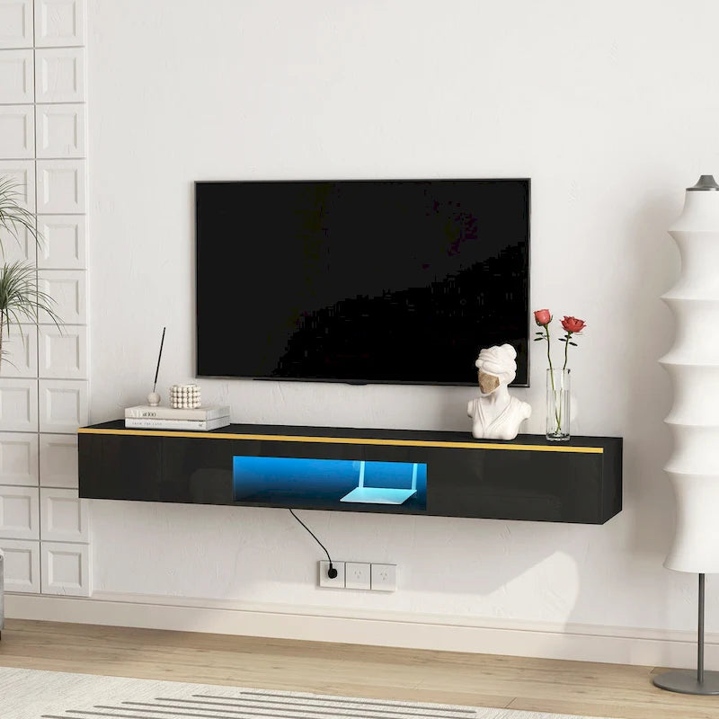 Meuble TV flottant mural avec LED 16 couleurs, meuble TV moderne 69 pouces, meuble TV flottant, meuble de divertissement