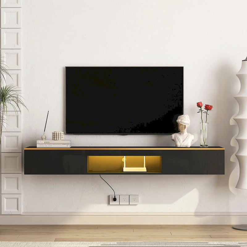 Meuble TV flottant mural avec LED 16 couleurs, meuble TV moderne 69 pouces, meuble TV flottant, meuble de divertissement