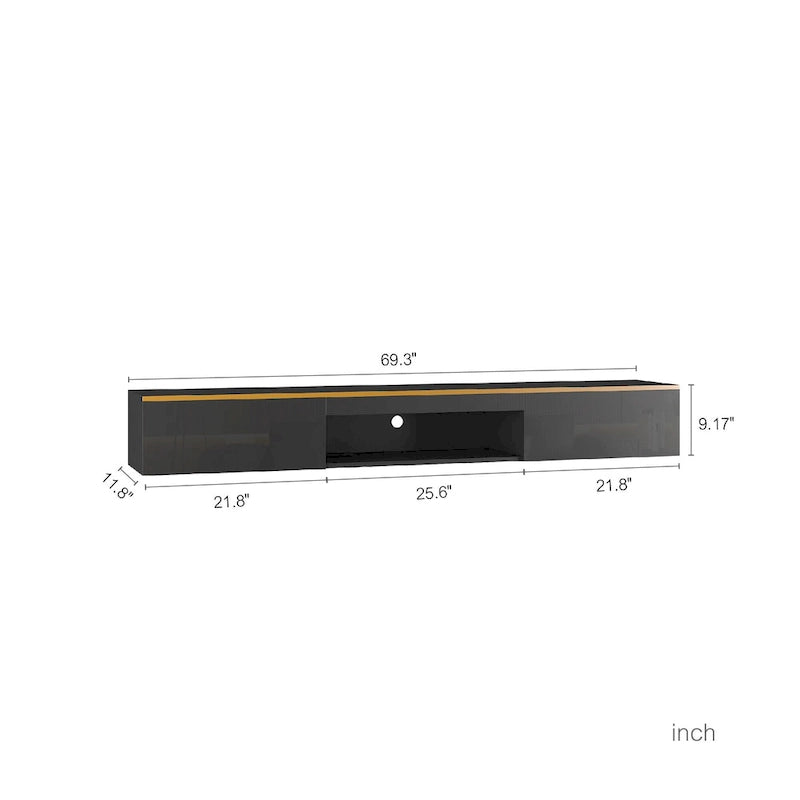 Meuble TV flottant mural avec LED 16 couleurs, meuble TV moderne 69 pouces, meuble TV flottant, meuble de divertissement