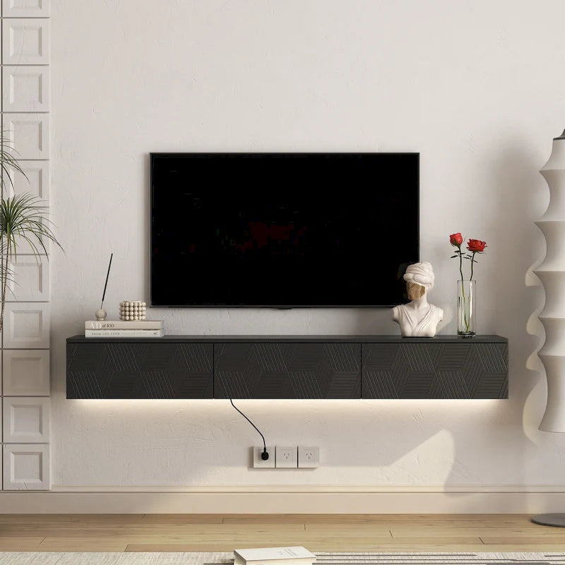 Meuble TV flottant mural avec LED 16 couleurs, meuble TV moderne 69 pouces, meuble TV flottant, meuble de divertissement