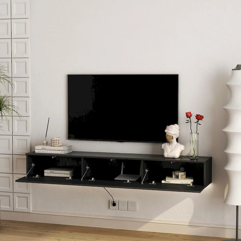 Meuble TV flottant mural avec LED 16 couleurs, meuble TV moderne 69 pouces, meuble TV flottant, meuble de divertissement