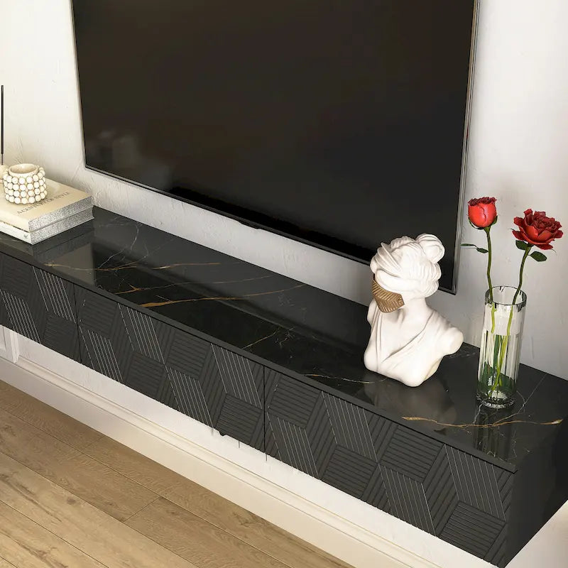Meuble TV flottant mural avec LED 16 couleurs, meuble TV moderne 69 pouces, meuble TV flottant, meuble de divertissement