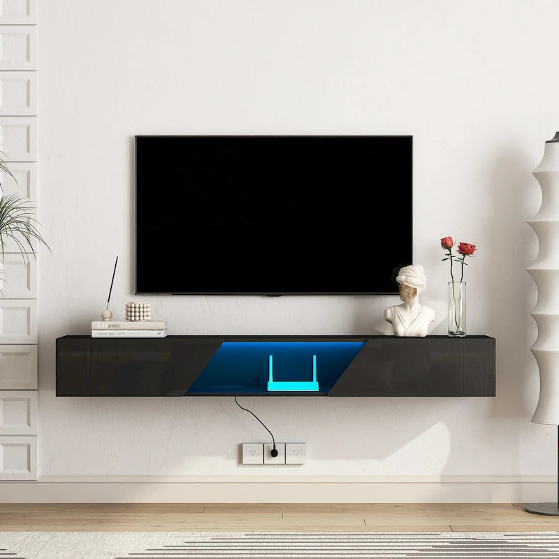 Meuble TV flottant mural avec LED 16 couleurs, meuble TV moderne 69 pouces, meuble TV flottant, meuble de divertissement