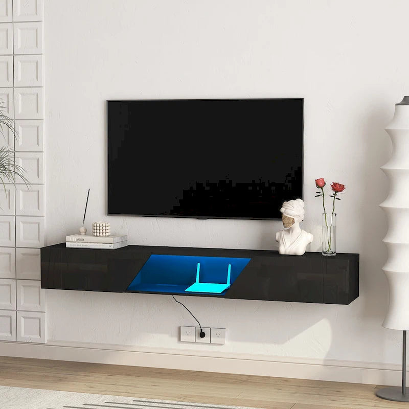 Meuble TV flottant mural avec LED 16 couleurs, meuble TV moderne 69 pouces, meuble TV flottant, meuble de divertissement