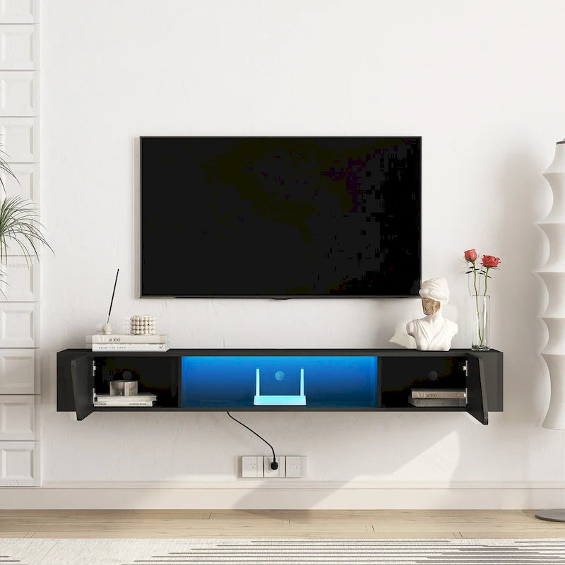 Meuble TV flottant mural avec LED 16 couleurs, meuble TV moderne 69 pouces, meuble TV flottant, meuble de divertissement