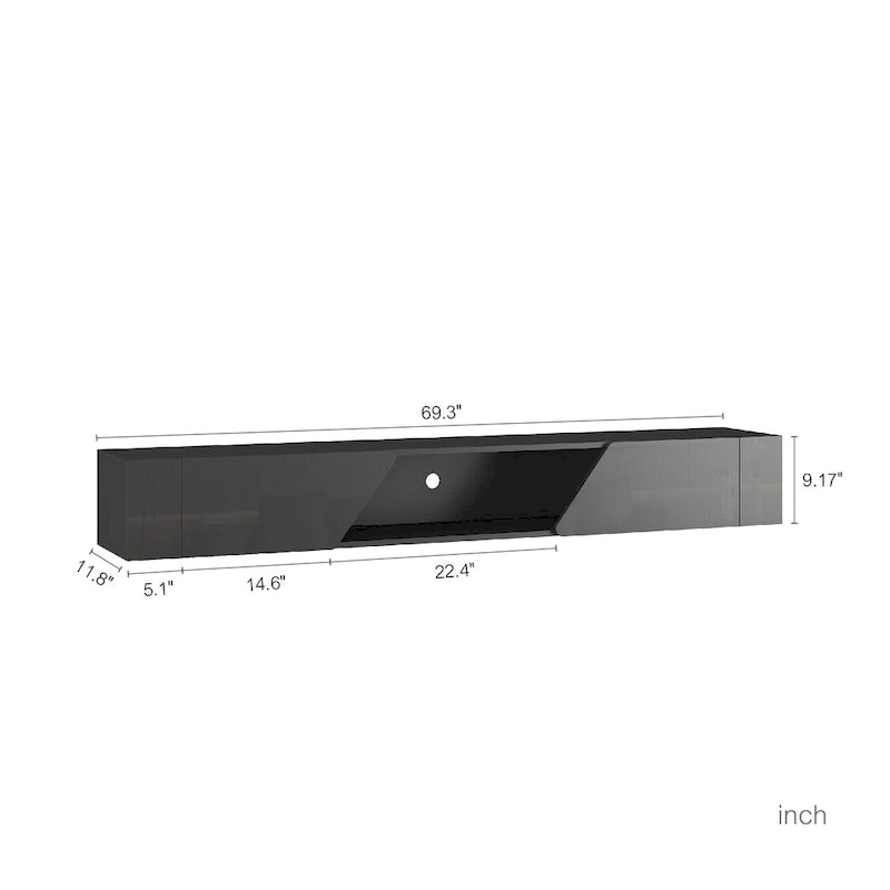 Meuble TV flottant mural avec LED 16 couleurs, meuble TV moderne 69 pouces, meuble TV flottant, meuble de divertissement