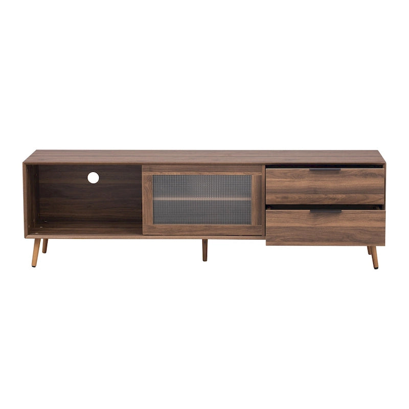 Meuble TV moderne pour téléviseur 75"+, Console TV avec 2 portes en verre, Meuble de rangement avec 2 tiroirs et armoire de rangement