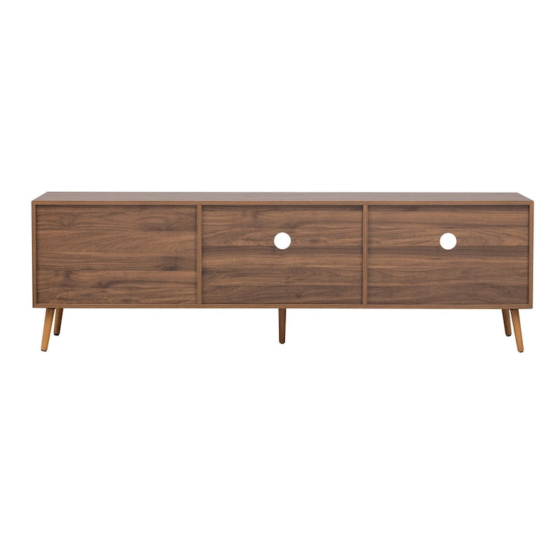 Meuble TV moderne pour téléviseur 75"+, Console TV avec 2 portes en verre, Meuble de rangement avec 2 tiroirs et armoire de rangement