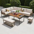 Ensemble de canapé d'angle en corde pour terrasse extérieure 6 pièces avec table en bois d'acacia et glacière