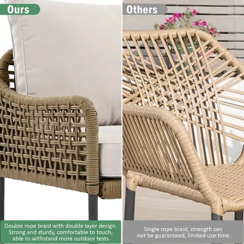 Ensemble de canapé d'angle en corde pour terrasse extérieure 6 pièces avec table en bois d'acacia et glacière