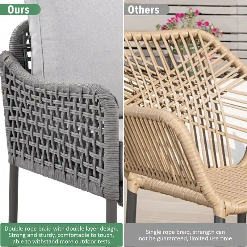 Ensemble de canapé d'angle en corde pour terrasse extérieure 6 pièces avec table en bois d'acacia et glacière