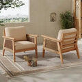 Outdoor Acacia Wood and Rope Patio Chair with Cushions (Set of 2)