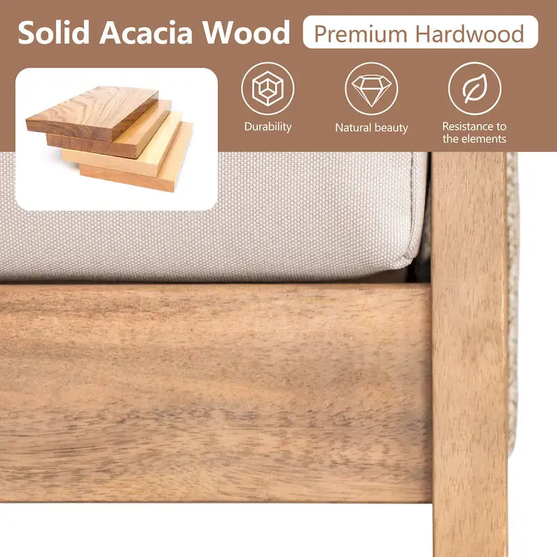 Chaise de terrasse en bois d'acacia et corde avec coussins (Lot de 2)